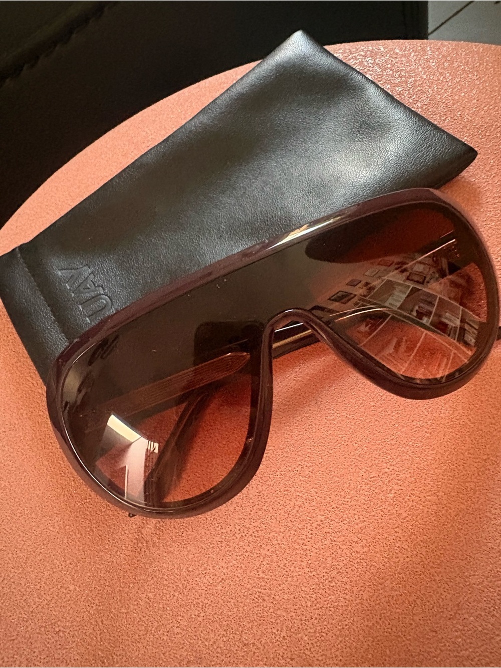 Quay Set List Aviator/Shield Sunglasses - Purple Frame, Dark Brown Camel Lens - Picture 9 of 11